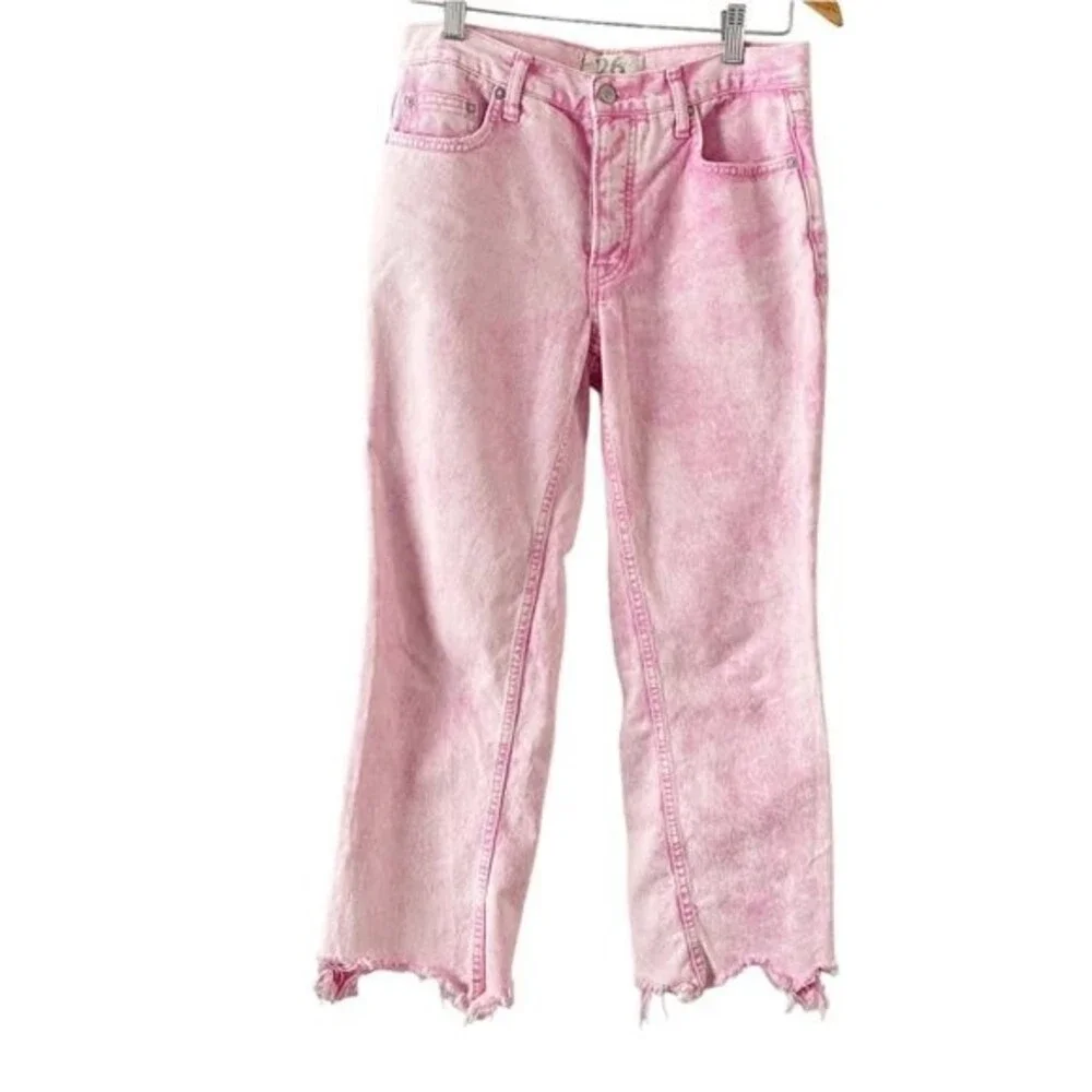Free People Maggie Jean Acid Wash Pink Button Fly Copped Destroyed Hem 26